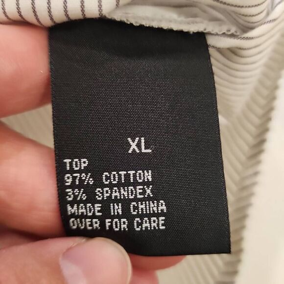 AB Studio Striped Button Front Blouse Woven Watch Pattern Women's Size XL Cotton - Picture 4 of 11